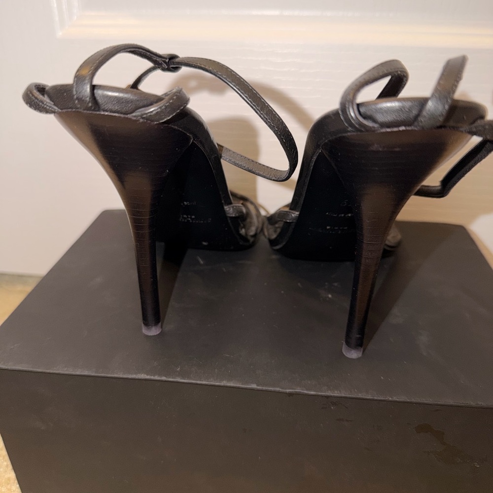 Saint Laurent YSL Opyum Logo Heels Black Gold Sandals | Size 39 - Picture 3 of 4